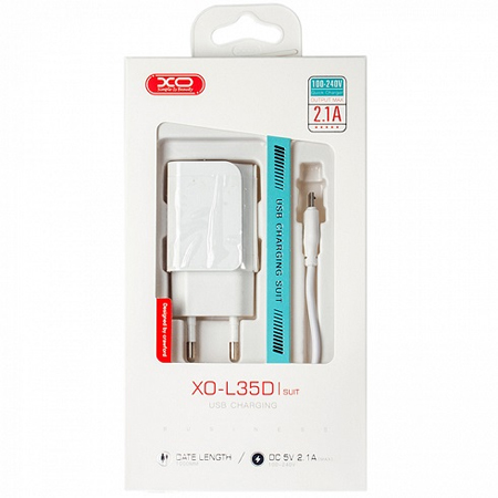 XO 2-port USB wall charger L35D 2.1A + Type-C cable