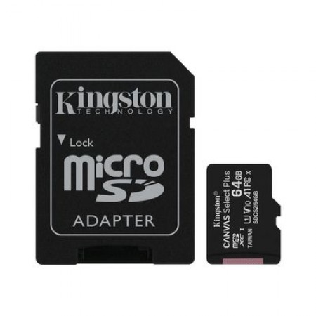 Kingston MicroSD Canvas Select Plus Memory Card 64GB ADAP Class10