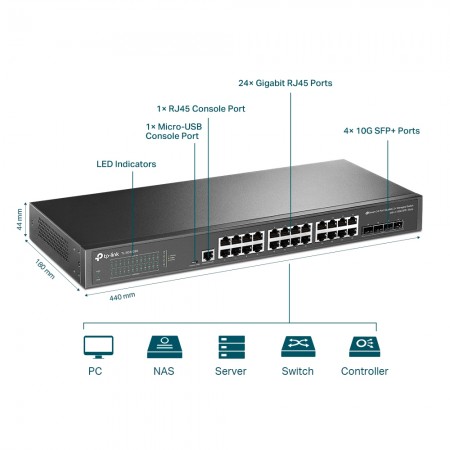 TP-Link TL-SG3428X JetStream 24-Port Gigabit L2 + Managed Switch with 4 10GE SFP+ Slots