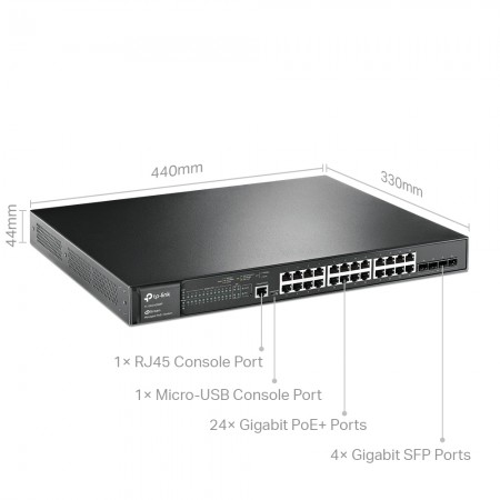 TP-Link TL-SG3428MP JetStream 24-Port + 4P Gigabit L2+ Managed Switch with 24-Port PoE+