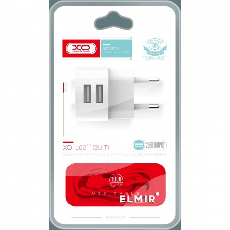 XO Charger L62 2.4A + Type-C cable