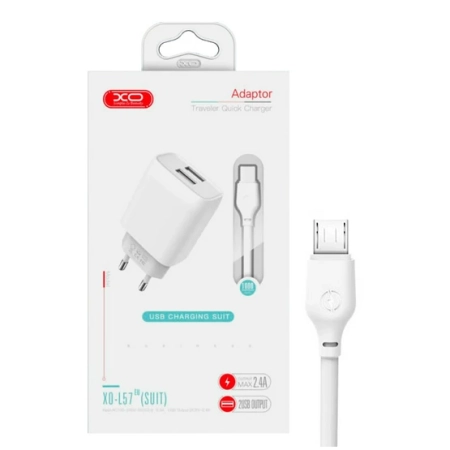 XO 2-port USB wall charger L57 2.4A + Micro USB cable - punjač