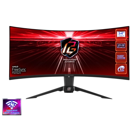 34" ASROCK PG34WQ15R2B 165Hz WiFi  WQHD Curved Gaming Display