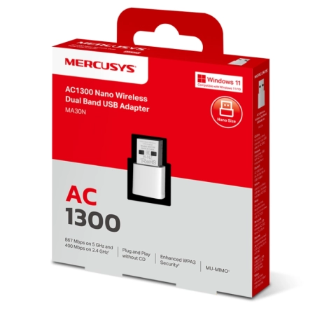 Mercusys MA30N AC1300 Wireless Nano Dual Band USB Adapter
