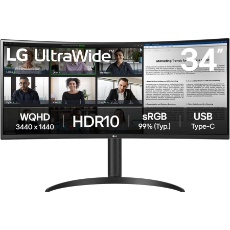 34" LG 34WR55QK-B WQHD 100Hz UltraWide Curved Display