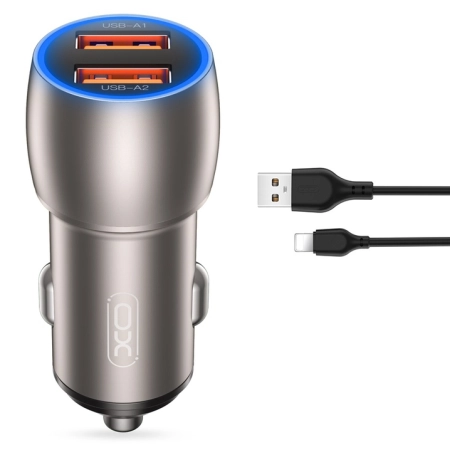 XO CC52 Car charger +  Lightning Cable 36W Gray
