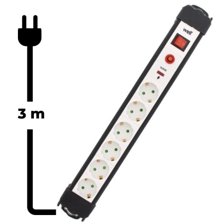 Well Produžni kabl sa zaštitom 6 utičnica 3m
