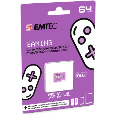 Emtec MicroSD Gaming Purple Memory Card 64GB A1 Class10