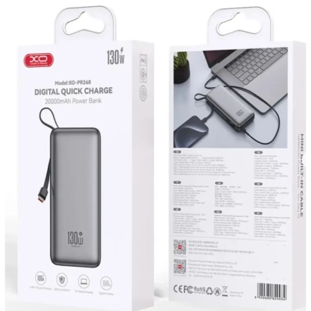 XO Fast Charging Laptop Power Bank 20000mAh PR268 130W Gray