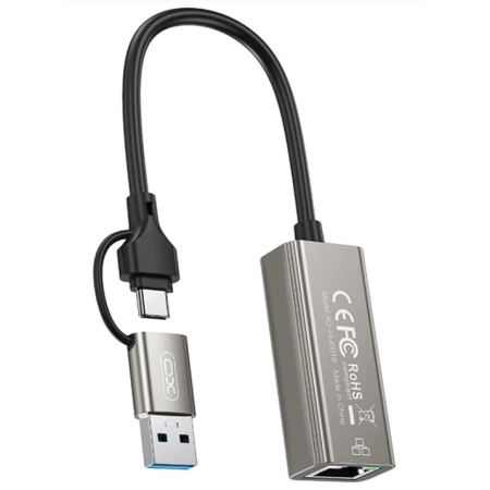 XO HUB018 USB to Type-C 2-in-1 RJ45 hub 2in1