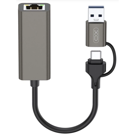 XO HUB018 USB to Type-C 2-in-1 RJ45 hub 2in1