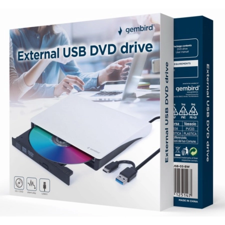 Gembird DVD-RW USB 3.1 Slim External White